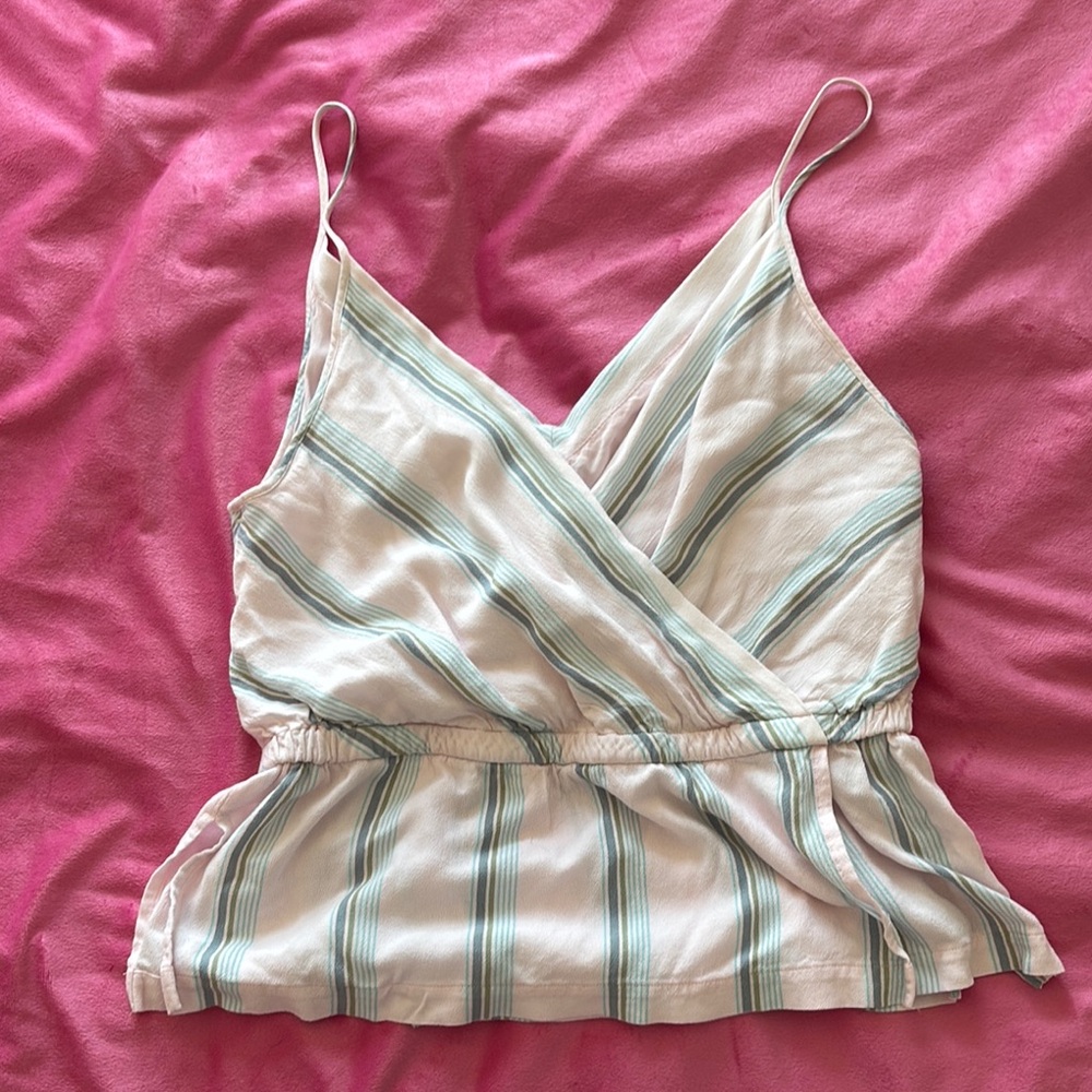 Free People Striped Wrap Top in Cream and Green
